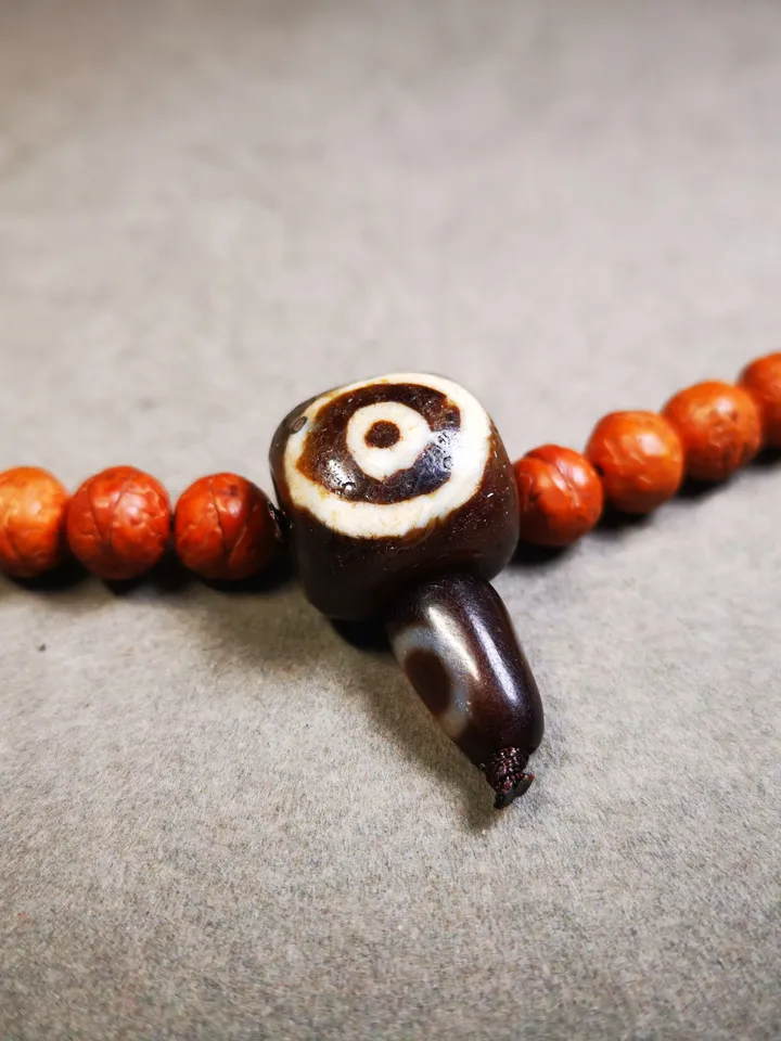 Gandhanra Old 2 Eyed Dzi Guru Bead,T-drilled 3-Hole Mala Bead, Prayer Bead,Connector Bead for Buddhist Bead