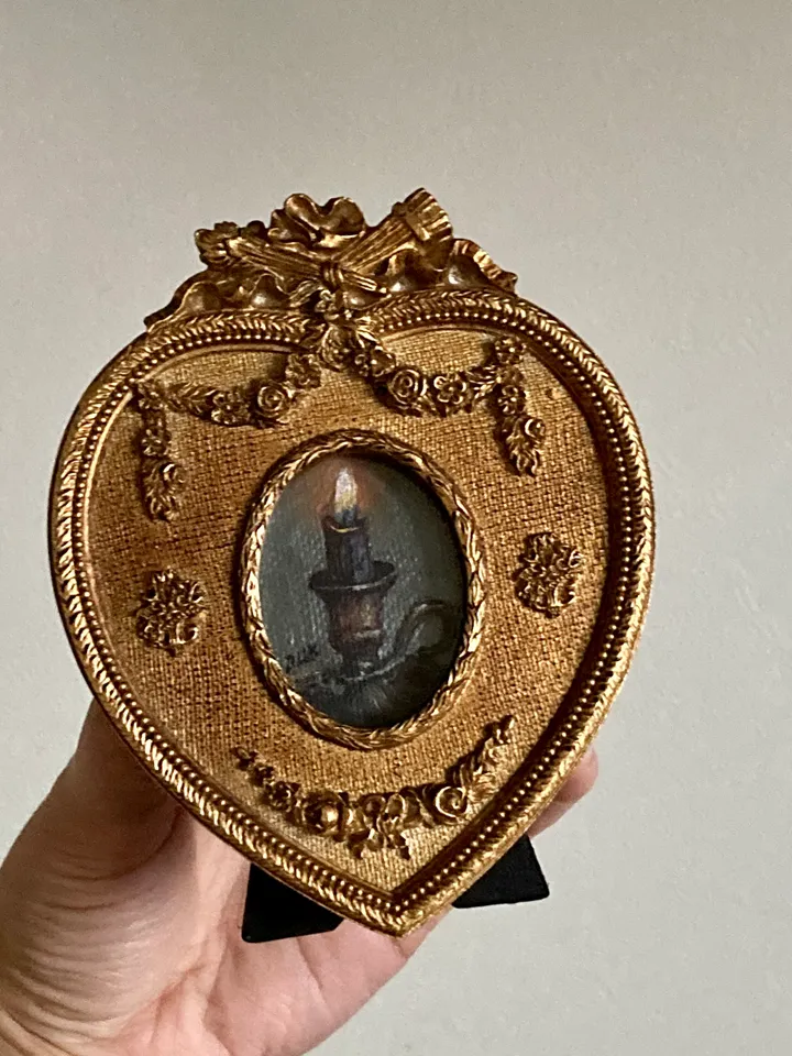 Candle Oil Painting Original In Vintage Style Frame Small Framed Still Life Art