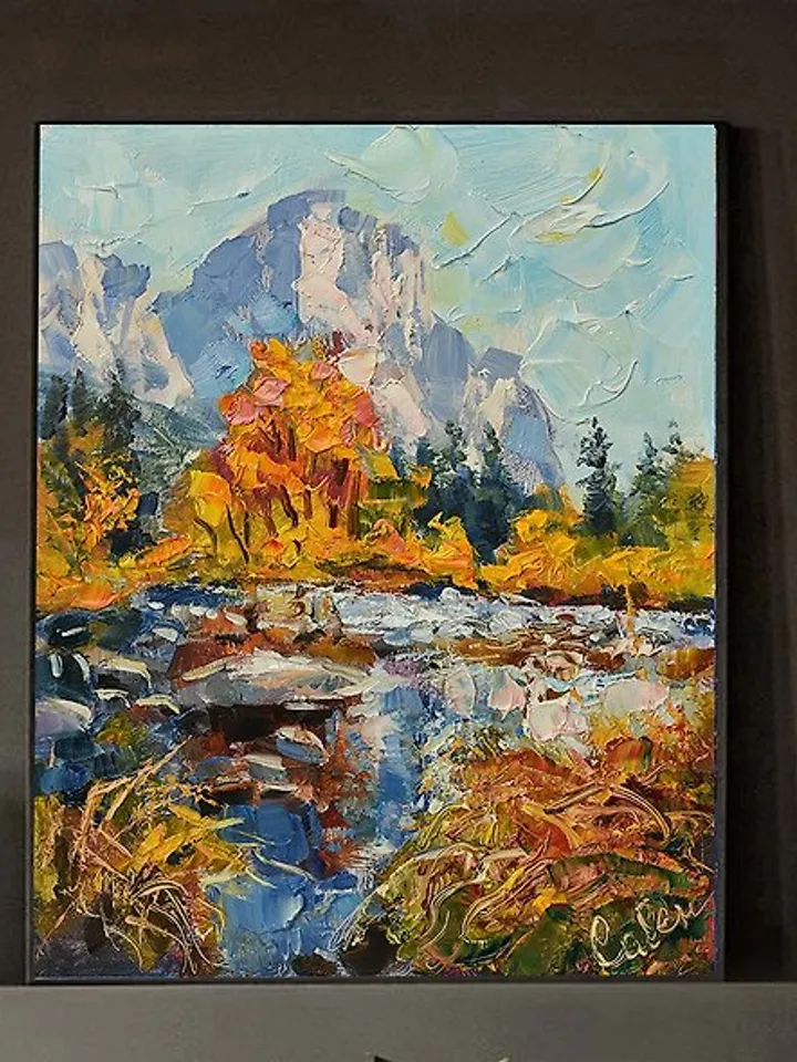 National Park Painting Mountains California Landscape America Yosemite Autumn