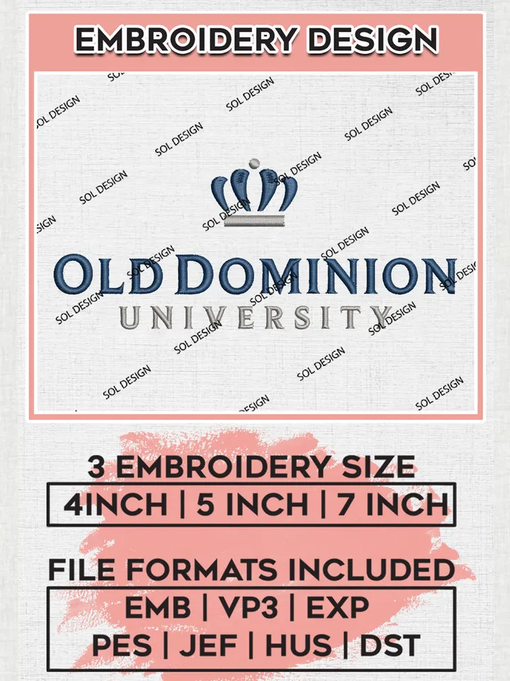 NCAA Old Dominion Uni.versity Team Logo Embroidery Design Files, NCAA Old Dominion Monarchs Machine Embroidery, NCAA Teams, Game Day, 3 sizes, NCAA Machine embroidery designs, Digital Download