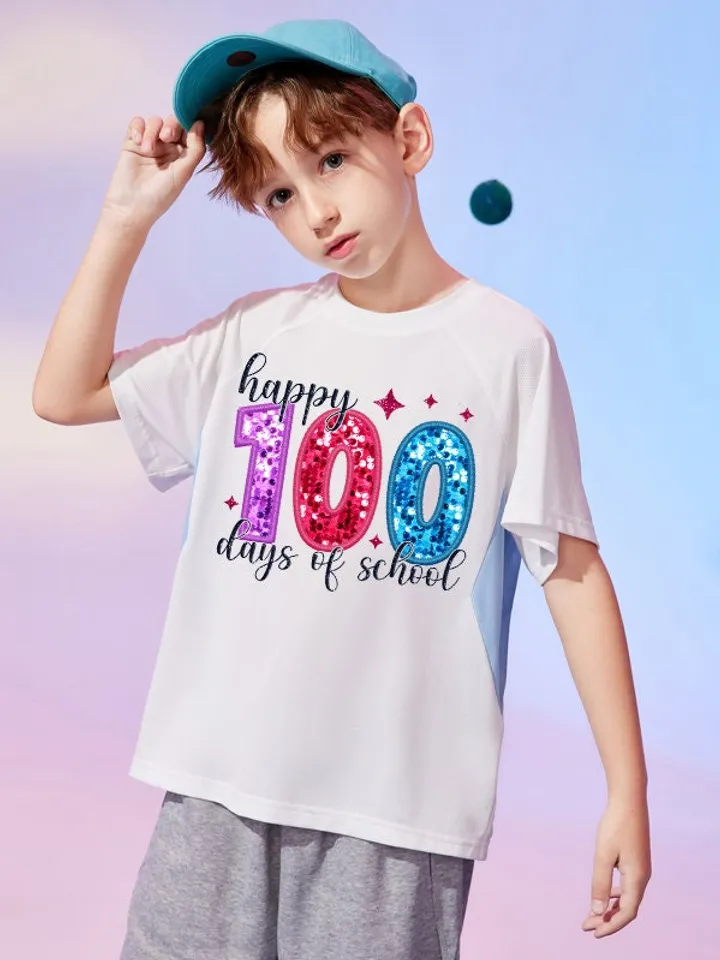 Happy 100 days of school PNG, Faux Sequins Glitter Sparkly Sublimation shirt design, Trendy 100 Days of School Digital download