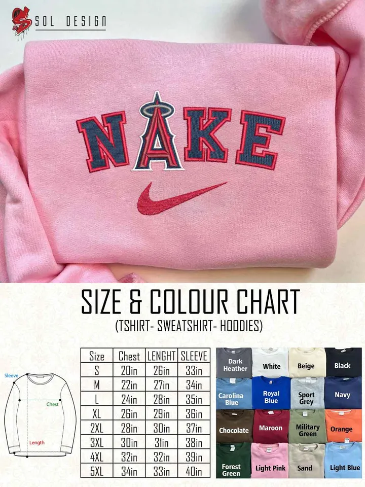 Ni.kee Los Angeles Angels Team Embroidered Sweatshirt, MLB Angels Team Embroidered T Shirt, MLB Team Embroidered Sweater, MLB Los Angeles Angels Shirt, Baseball Team Embroidered Hoodie