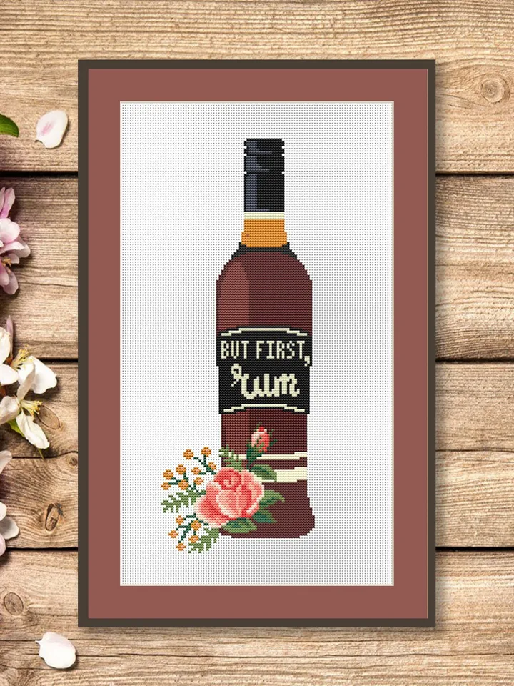 Set of 2 But First Rum Cross Stitch Pattern, Kitchen Cross Stitch, Embroidery Rum, But First Rum Pattern, Modern Cross Stitch #kt011
