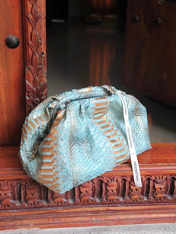 Genuine python skin blue pouch bag | exotic leather bags | small size soft clutch | snake designer bag | gift for her | classy purse