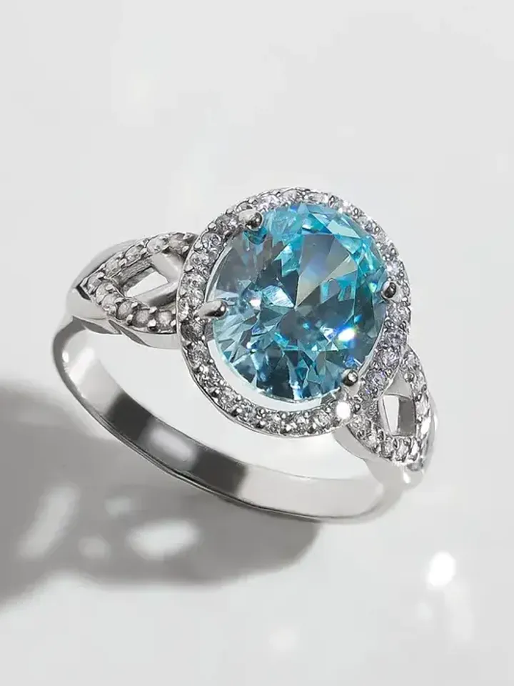 Ring silver 925 with a large blue cubic zirconia