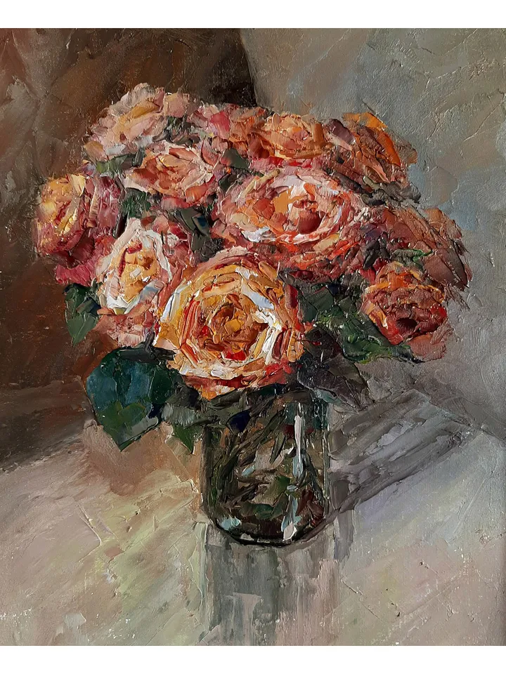 Yellow Roses Painting 11x9" Original Flowers Art Oil Hand Painted Artwork Signed by artist Marina Chuchko Impressionist