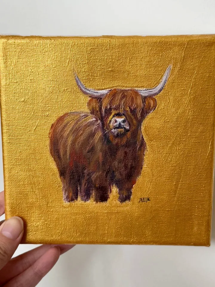 Cow Original Painting On Canvas Farm Art Animal Painting Small Oil Painting Pastoral Art Cottagecore Wall Art Caw Art Farm Decor