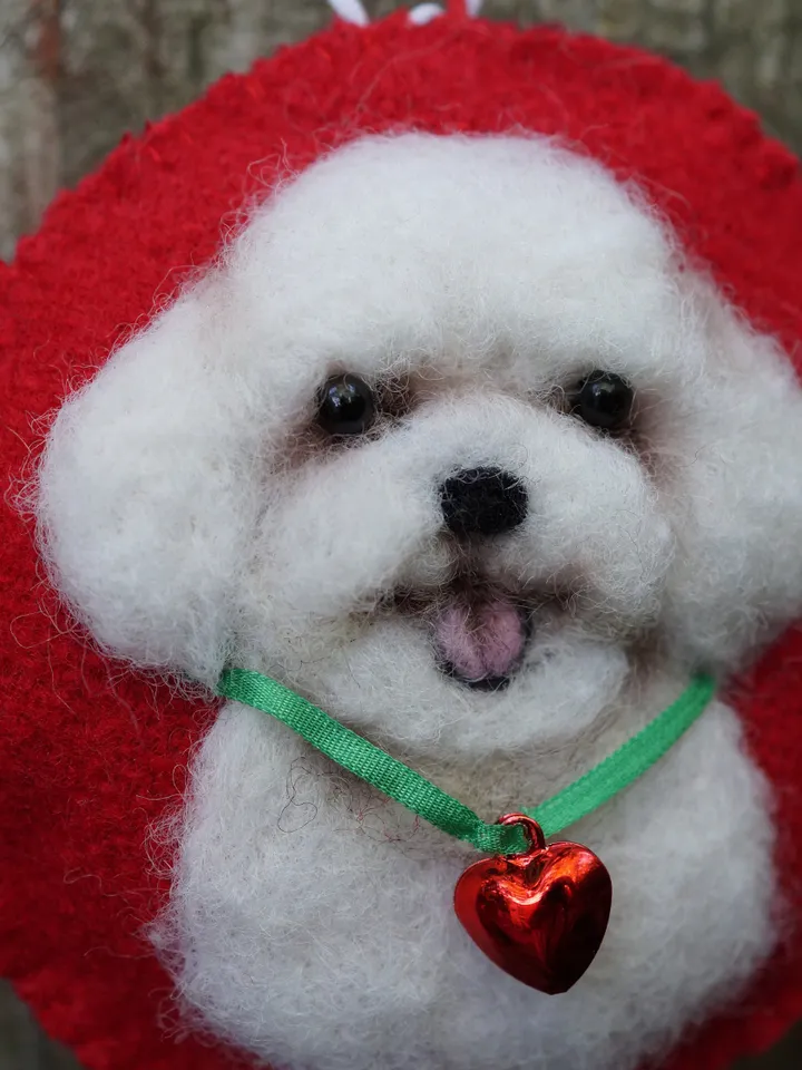 Bichon Frise Christmas ornament, pet portrait, needle felted dog ornament, made to order