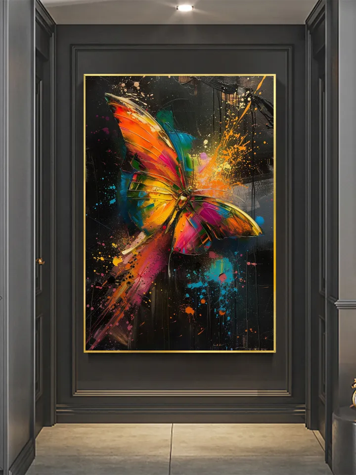 Original Colorful Butterfly Oil Painting On Canvas, Large Wall Art, Abstract Animals Painting, Living Room Wall Decor, Custom Painting