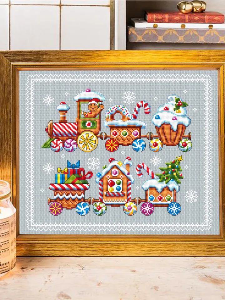 Christmas gingerbread cross stitch pattern download PDF Christmas train cross stitch, Holiday embroidery beginner Sweet Christmas candy #N80