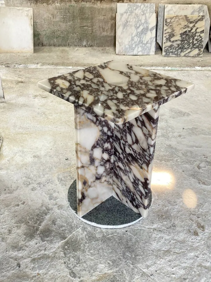 Calacatta Viola Marble square model side table, end table, italian marble 100% handmade, coffe table 52 cm Height