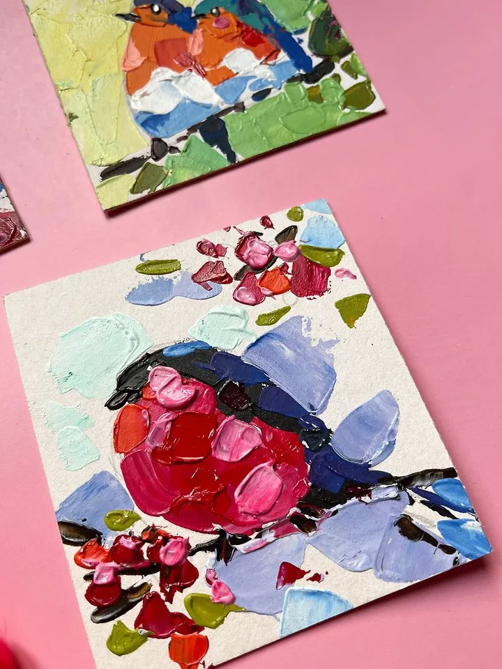 Bird Painting Set Original Artwork Chicadee Small Painting