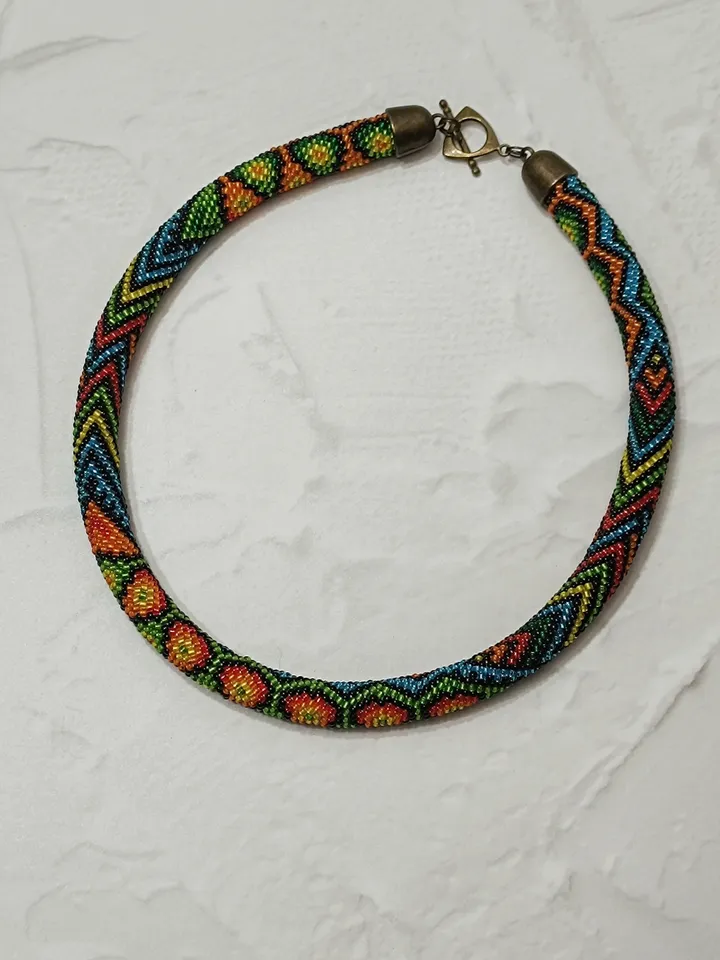 Bright Multicolor Beaded Necklace, Ethnic Colorful Short Necklace