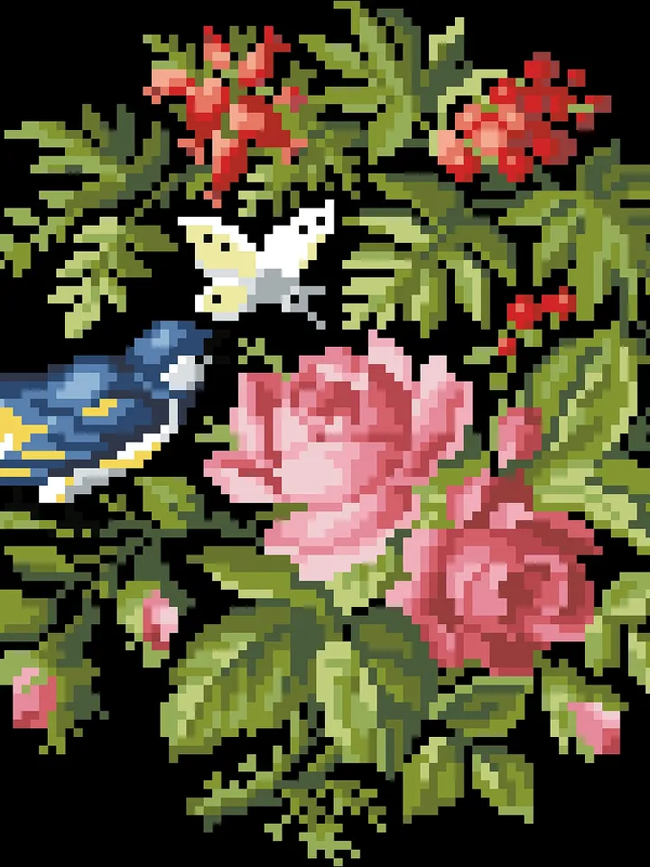Antique Cross Stitch Pattern Bird and a Butterfly Digital Download PDF
