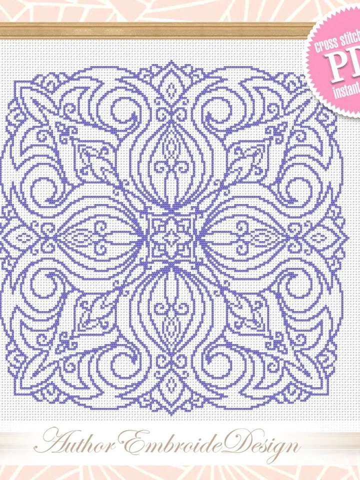 Simple Mandala cross stitch pattern PDF download Square ornament cross stitch chart, Flower mandala pattern digital PDF, Mandala art #M245