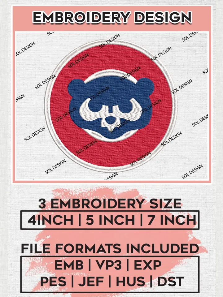 MLB Chicago Cubs Logo Embroidery Design Files, MLB Chicago Cubs Team Embroidery, MLB Teams, 3 sizes, MLB Machine embroidery designs, Digital Download