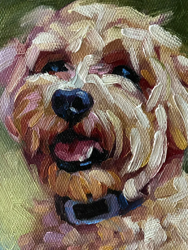 Dog oil painting original, Pet portrait artwork, Animal miniature wall art 4x6