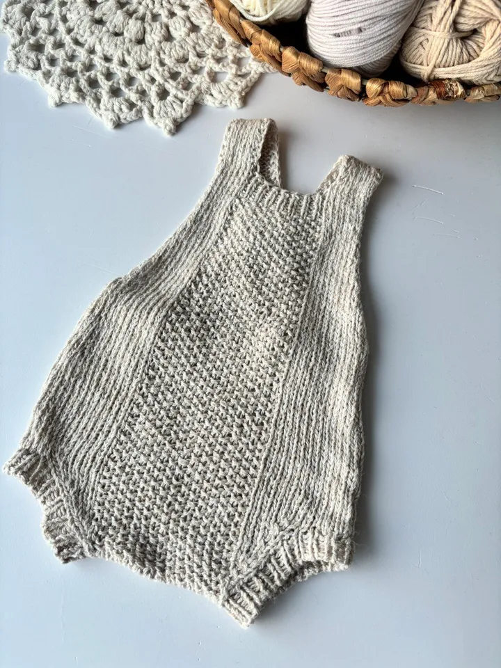 Linen Romper for newborn. Newborn photo props. Knitted props.