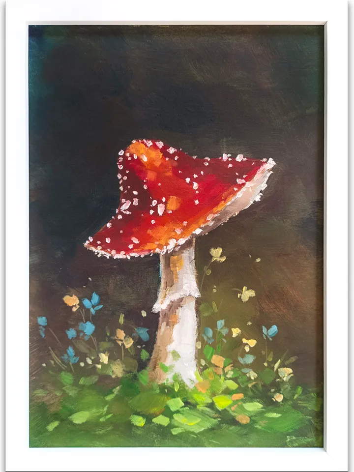 Mushroom Painting Fly Agaric ORIGINAL Oil Painting Framed Artwork by Nadya Ya Art