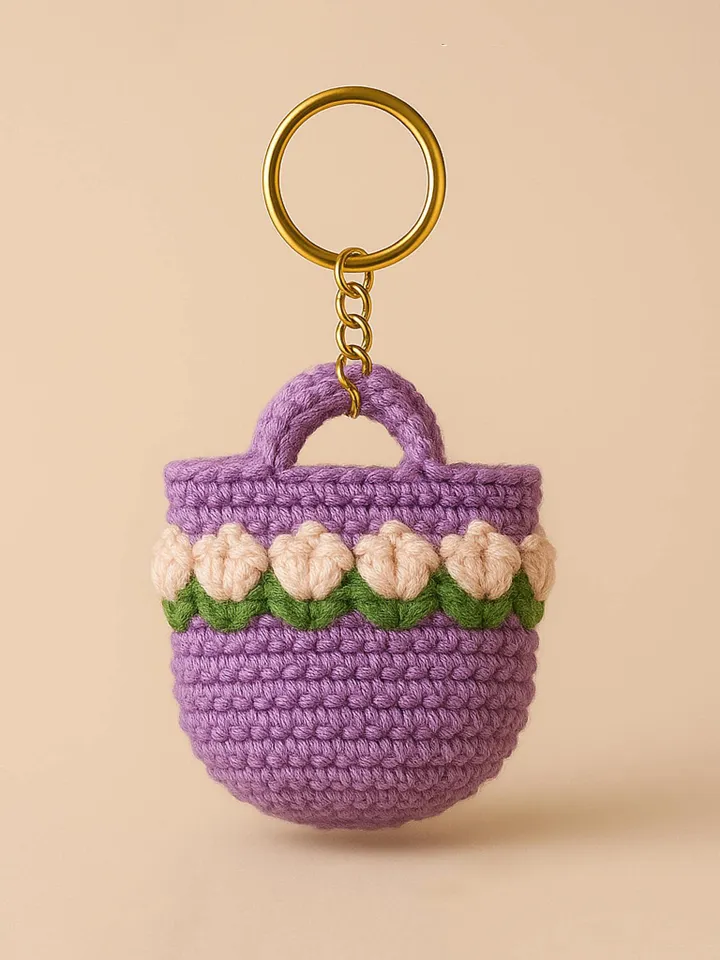 Floral Crochet Bag Keychain PDF Pattern – Mini Flower Purse Keyring Tutorial – Cute Handmade DIY Charm Digital Download