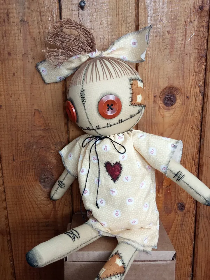 Handmade Doll With Button Eyes (Pale Yellow)