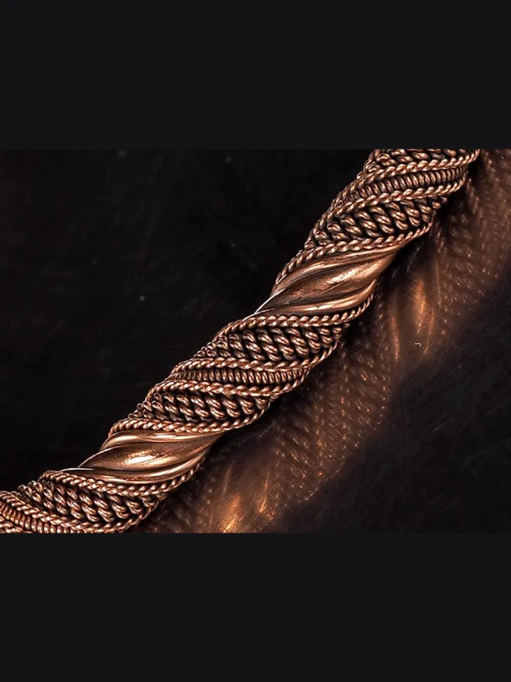 Woven copper wire cuff bracelet Antique style handcrafted copper jewelry