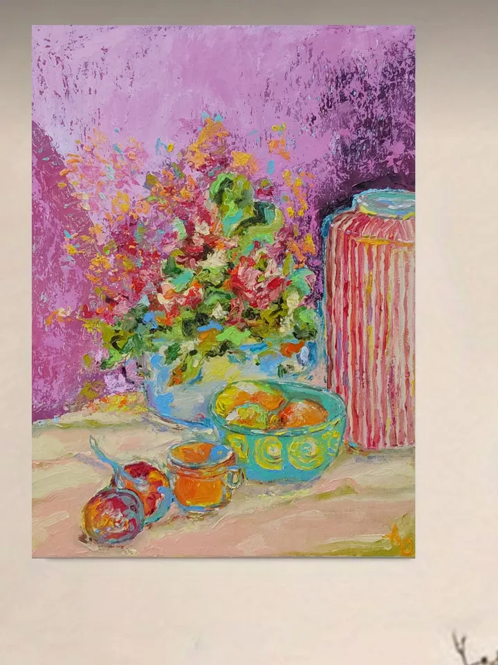 Oil painting on canvas 24x30cm (9.6x12inch) "Still life with citrus fruits"