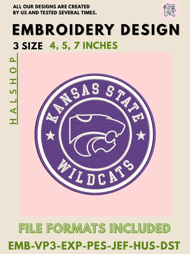 NCAA Kansas State Wildcats Embroidery Design | Kansas State University Logo | Machine Embroidery File | Digital Download