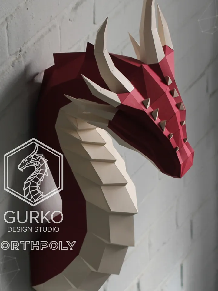 Fire Dragon Papercraft, Digital Template, PDF Download, Gurko, 3D Low Poly, Pepakura, DIY Origami Sculpture, Paper Decor, DIY Gift