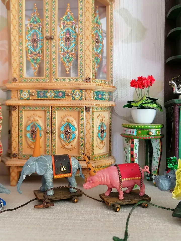 Pig on a cart. Toy for the doll.1:12 scale.
