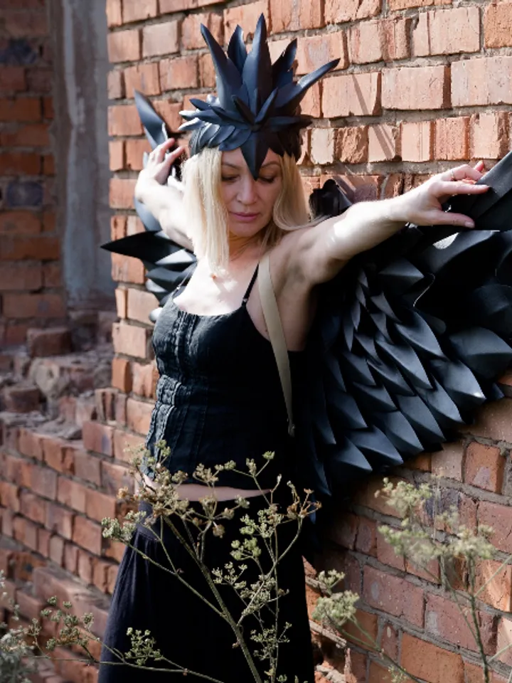 Black angel wings-feather crown-dark angel demon adult gothic costume halloween party victoria secret, sexy cosplay