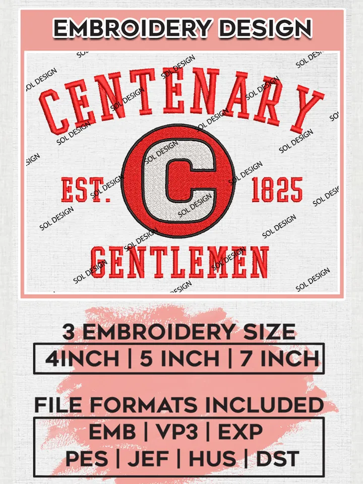 NCAA Centenary Gentlemen Team Est 1825 Logo Embroidery Design Files, NCAA Centenary Gentlemen Machine Embroidery, NCAA Teams, 3 sizes, NCAA Machine embroidery designs, Digital Download