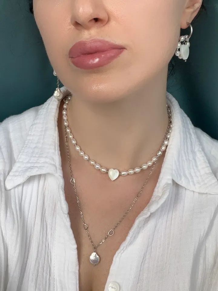 Pearl Set Choker and Earrings Pendants ICY HEART