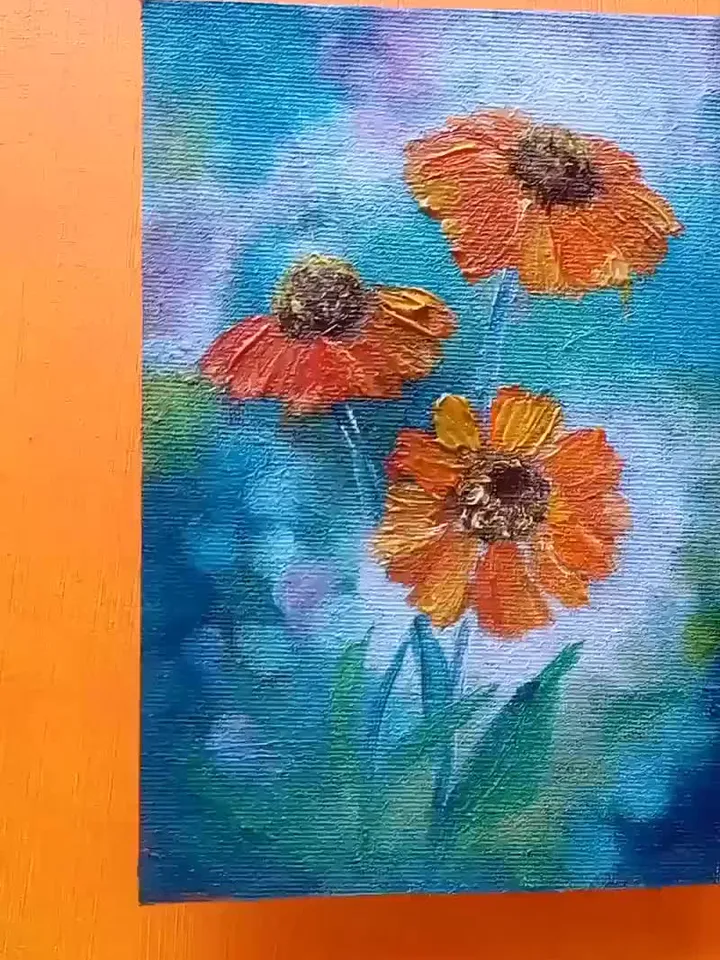 Oil painting original hand- painted orange blossoms, impasto