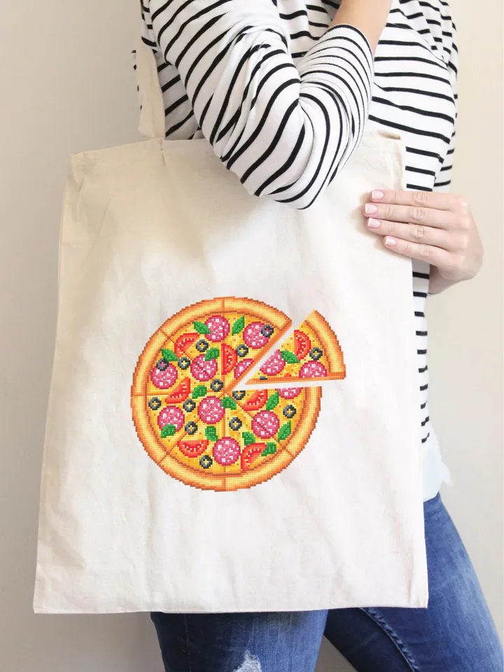 Pizza cross stitch pattern download PDF Italian food cross stitch chart, Pizza ornament digital pattern PDF, Kitchen cross stitch #F16