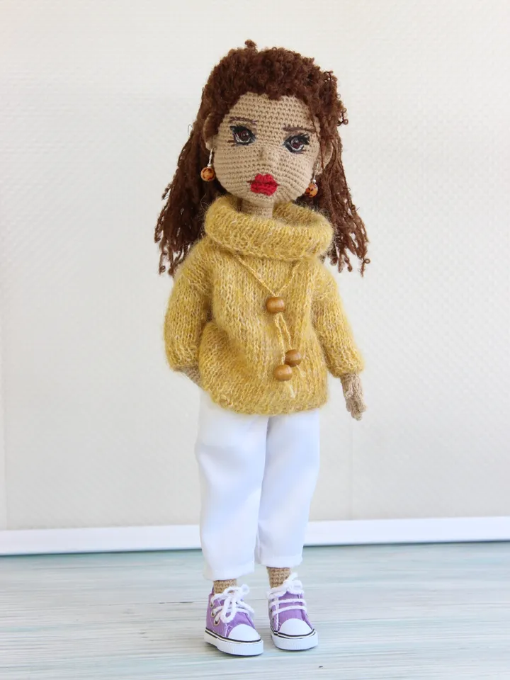 Amigurumi doll, Handmade crochet doll in clothes, Waldorf doll, Exclusive gift for a girl, Eco friendly natural doll