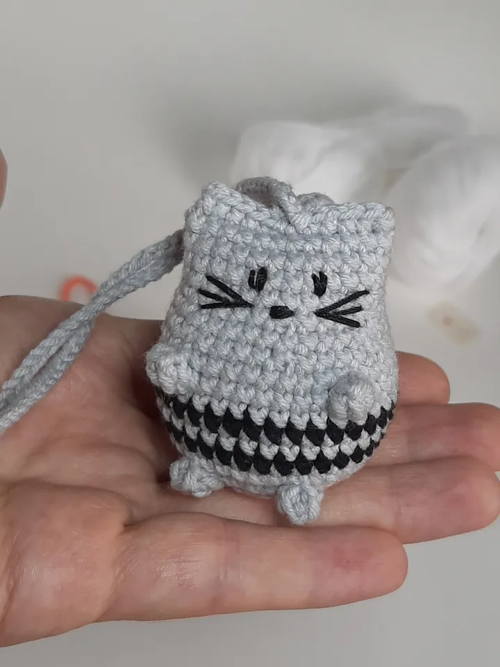 Crochet cat, car rear view mirror accessory, charm hanging decor cat lover best friend gift, keychain black cat