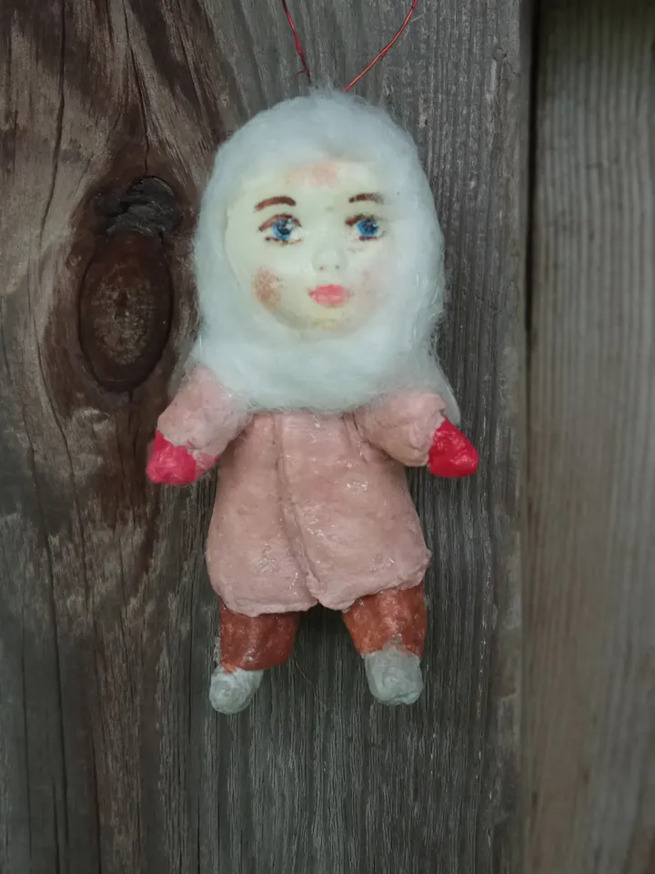 Pair of handmade pendant dolls. Dolls made of cotton wool. Cotton toys for decorating the Christmas tree. Christmas family souvenir. Christmas presents. Xmas gifts New Year's decor. Small dolls. Made in 1 copy. Free shipping