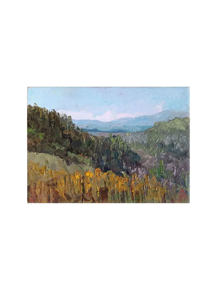 Vineyard Valley Painting 5x7" ORIGINAL PAINTING California Hill Artwork Natural Landscape Impressionist Signed by Marina Chuchko