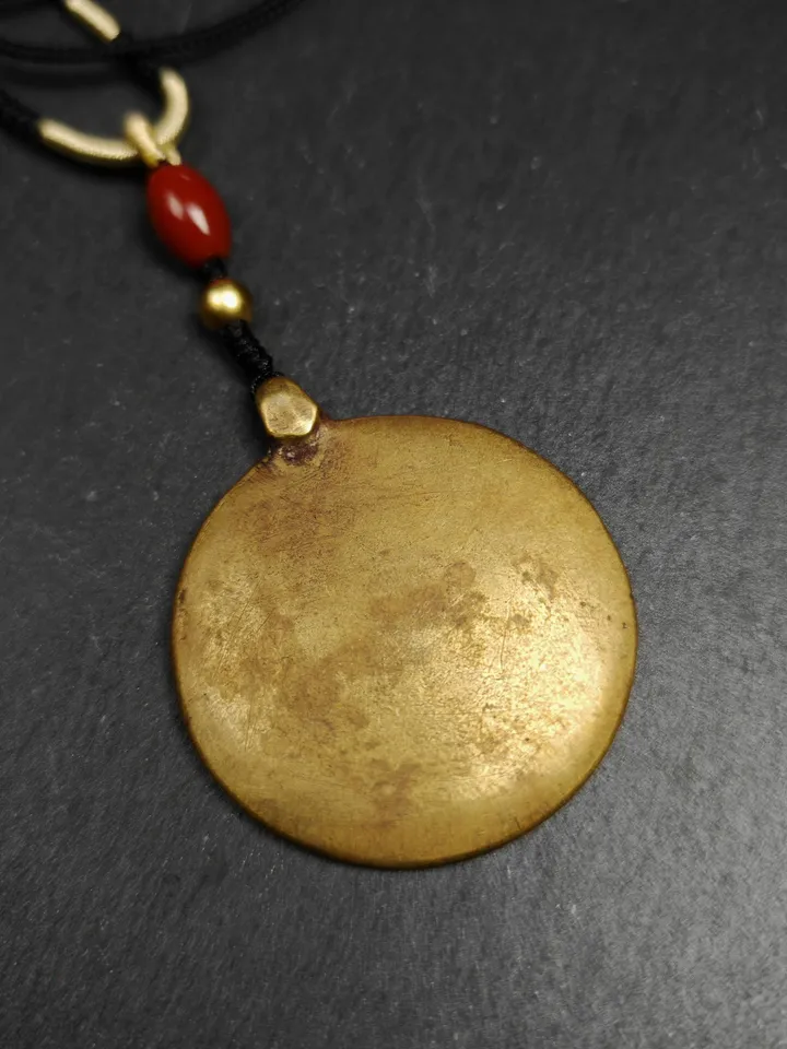 Gandhanra Vintage Tibetan Buddhist Calendar Amulet Sipaho Badge - Lima Brass Melong Mirror Protective Charm Feng Shui Pendant,44mm