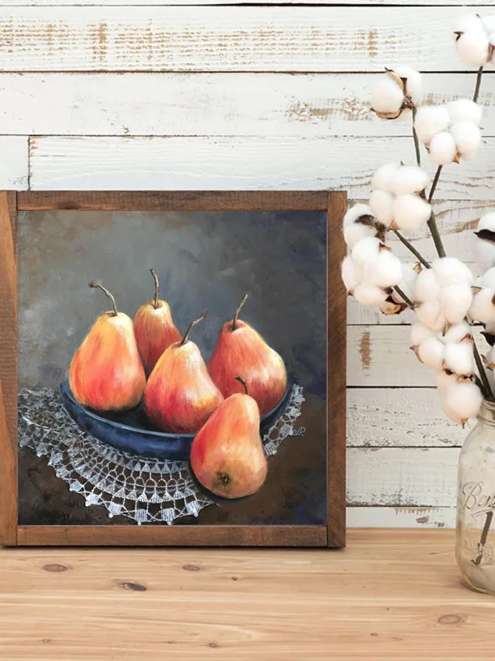 Fruits Original Painting Oil Kitchen Still life Pears Painting