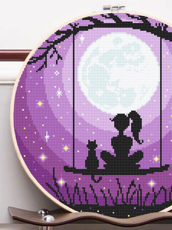 Fantasy moon cross stitch pattern download PDF Follow your dreams Beginner stitch Friendship cross stitch Magic night sky cross stitch #L39