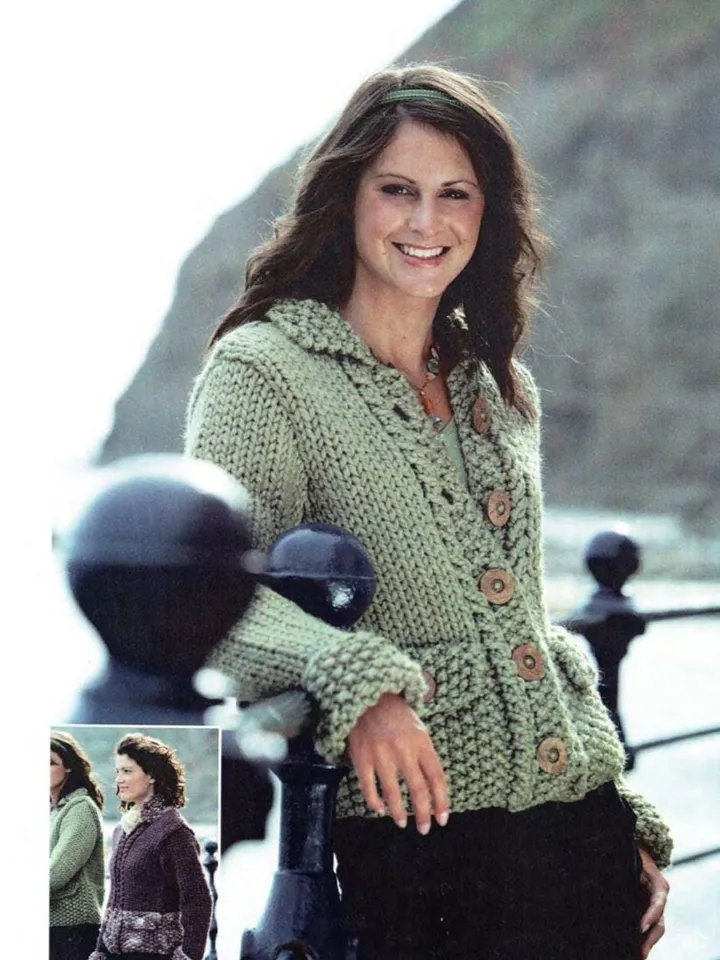 Cardigan jacket knitting pattern women ladies button pockets super chunky yarn pdf instant download