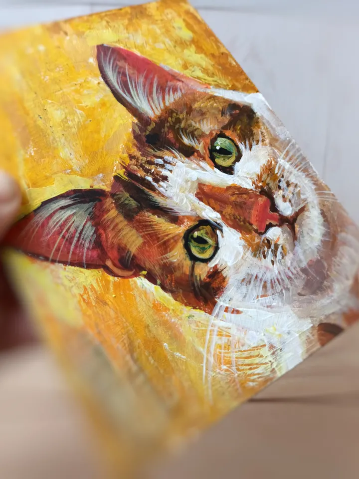 Cat On Yellow, acrylic, 6x8"
