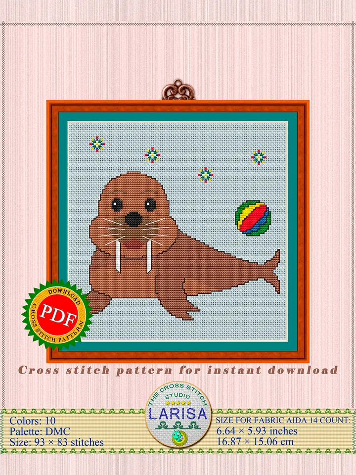 Walrus Cross Stitch Pattern | Playful Walrus Cub Design