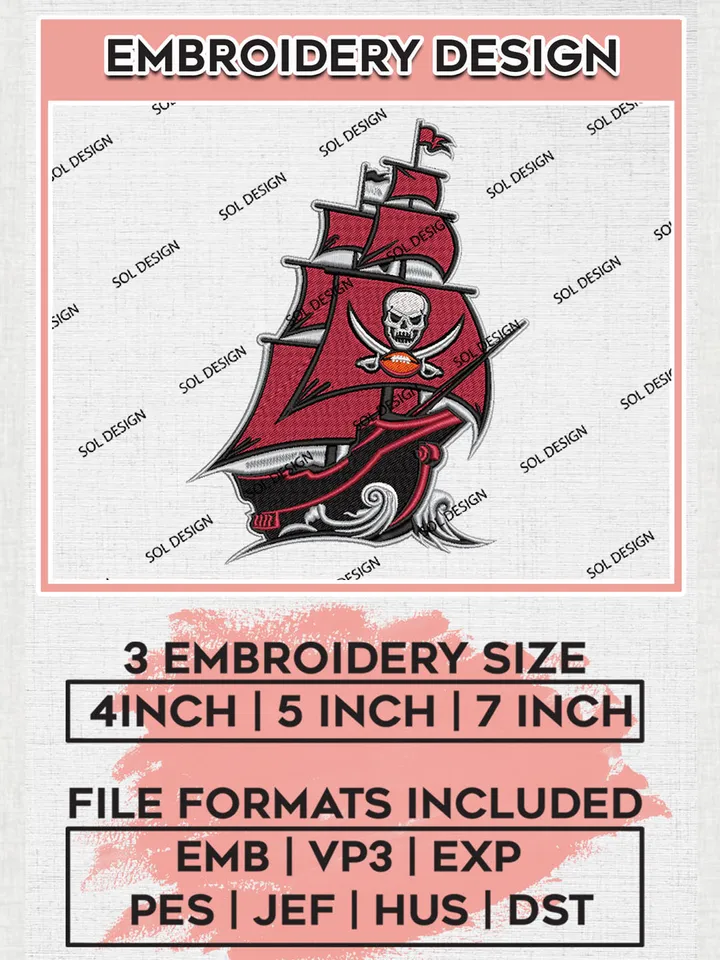 NFL Tampa Bay Buccaneers Machine Embroidery Design Files, NFL Buccaneers, NFL Embroidery Designs, NFL Tampa Bay Buccaneers Machine Embroidery Design, Digital Download