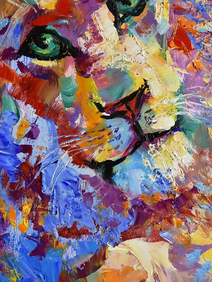 Lion Painting Wild Animal Original Art Oil Impasto 油畫原作 Wall Art Impressionism