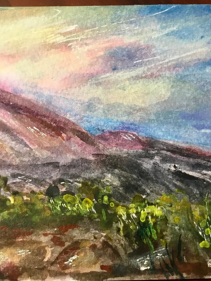 Tenerife,Canarias original watercolor panoramic painting,Teide mountain,Puerto de la Cruz beach,holiday islands memory,unique handmade gift.