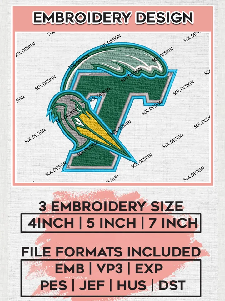 Tulane Green Wave College Football Team Logo Embroidery Design Files, NCAA Tulane Green Wave Machine Embroidery, NCAA Teams, 3 sizes, NCAA Machine embroidery designs, Digital Download