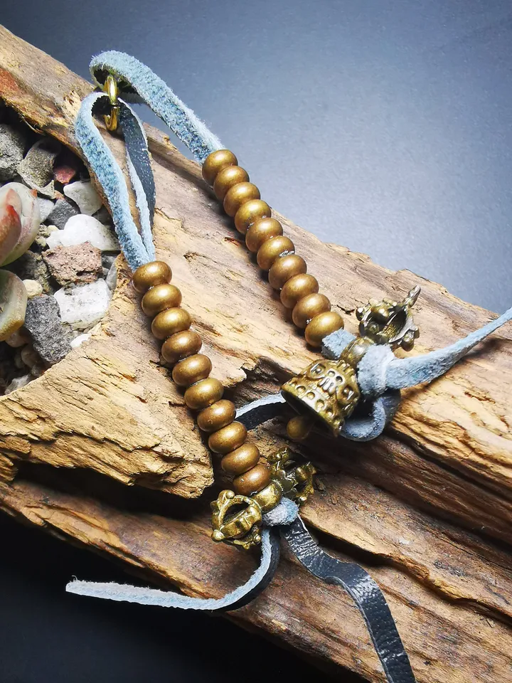 Gandhanra Handmade Tibetan Buddhist Mala Bead Counters, Carved with Dorje and Vajra /  Kartika and Kila, Made of  Brass